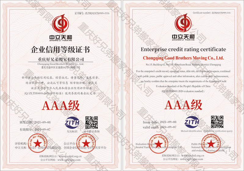 企業信用等級證書